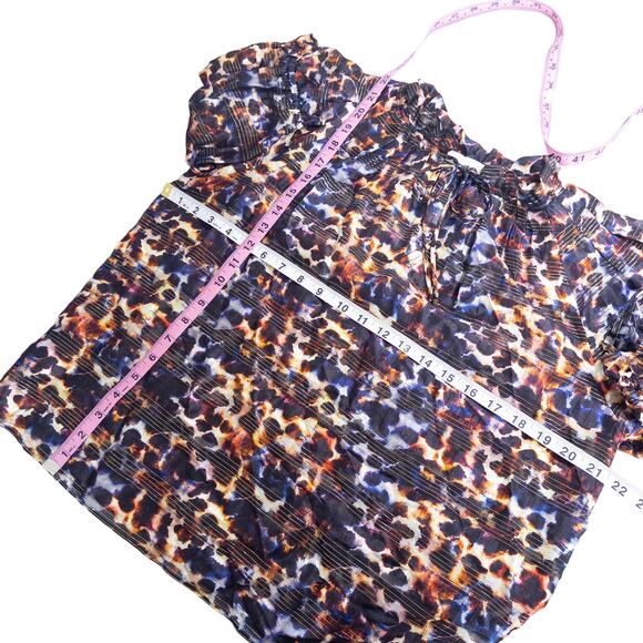 MARIE OLIVER Animal Print Metallic Stripe Short Sleeve Blouse Black Orange Small - Picture 8 of 9